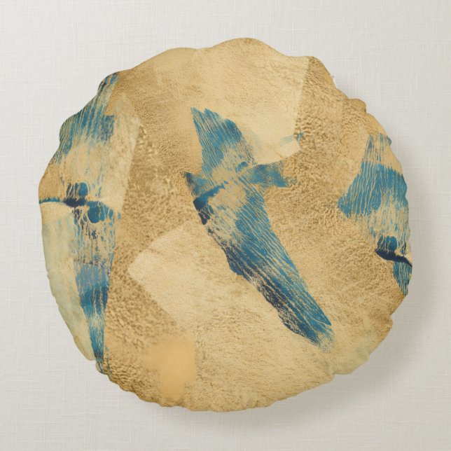 Almofada Redonda Round Yellow Teal Abstract Throw Pillow (Verso)