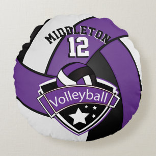 Almofada Redonda Roxo, branco & preto personalize o voleibol