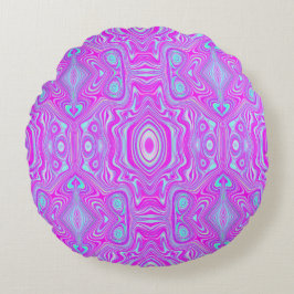 Almofada Redonda Roxo Quente Trippy e Padrão Abstrato Azul Água