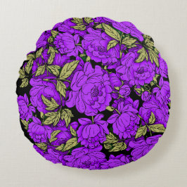 Almofada Redonda Roxos com Folhas Douradas