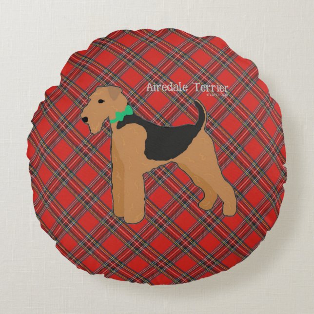 Almofada Redonda Roy Mocchi Bruno♥Round Pillow Red Airedale Terrier (Frente)