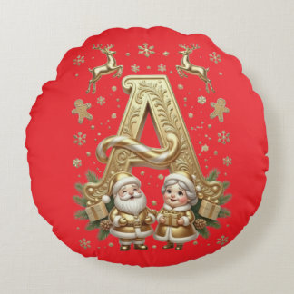 Almofada Redonda Royal Gold Letter A Luxury Red Round Throw Pillow