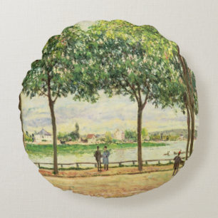 Almofada Redonda Rua de Alfred Sisley de árvores de castanha