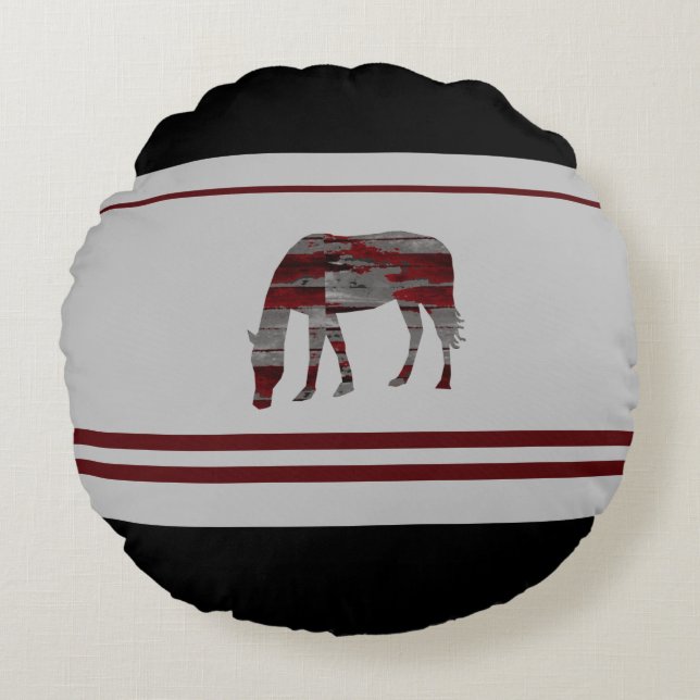 Almofada Redonda Rustic - Contemporânea Country Girl - Horse Design (Frente)