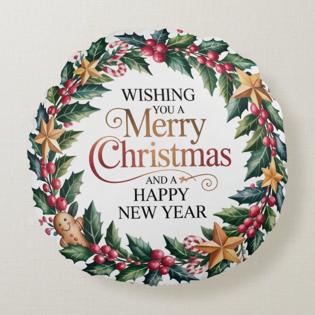 Almofada Redonda Rustic Gingerbread Holiday (Frente)