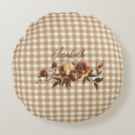 Almofada Redonda Rustic Gingham Autumn Personalizado