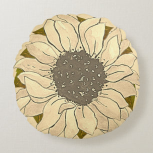 Almofada Redonda Rustic Ivory Yellow Sunflower