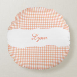 Almofada Redonda Rustic Orange Gingham Personalized Name