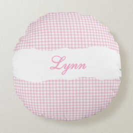 Almofada Redonda Rustic Pink Gingham Personalized Name