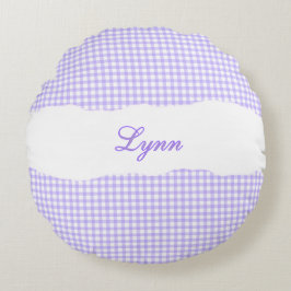Almofada Redonda Rustic Purple Gingham Personalized Name