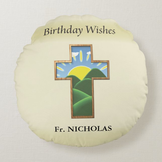 Almofada Redonda Sacerdote Cruzado de Aniversário Personalizado (Frente)