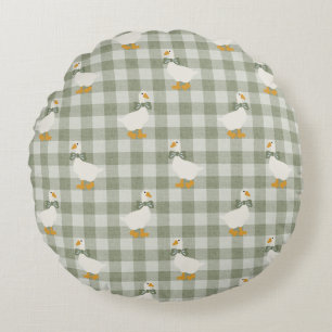 Almofada Redonda Sage Verde Gingham Ganso Xadrez Búfalo Berçário