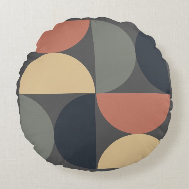 Almofada Redonda Salmão de carvão moderno de meio século (Frente)