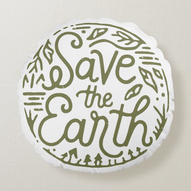 Almofada Redonda Salve a estética verde da Terra (Frente)