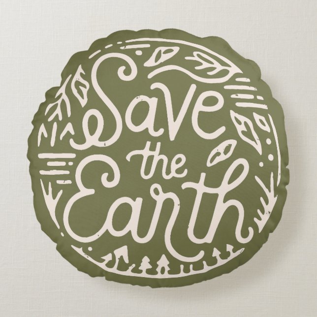 Almofada Redonda Salve a Terra como estética ecológica (Frente)