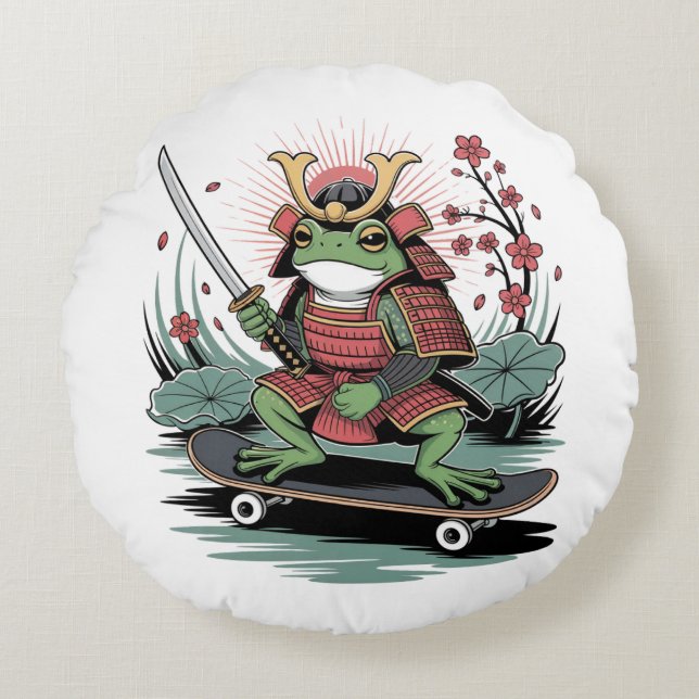 Almofada Redonda  Samurai frog warrior Round Pillow (Frente)