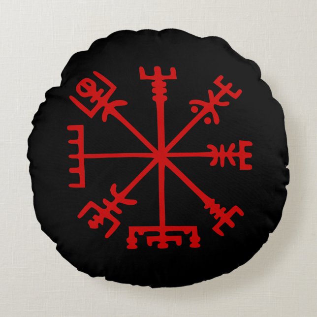 Almofada Redonda Sangue Red Vegvísir (Viking Compass) (Frente)