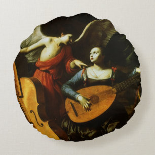 Almofada Redonda Santa Cecília e o Anjo por Carlo Saraceni