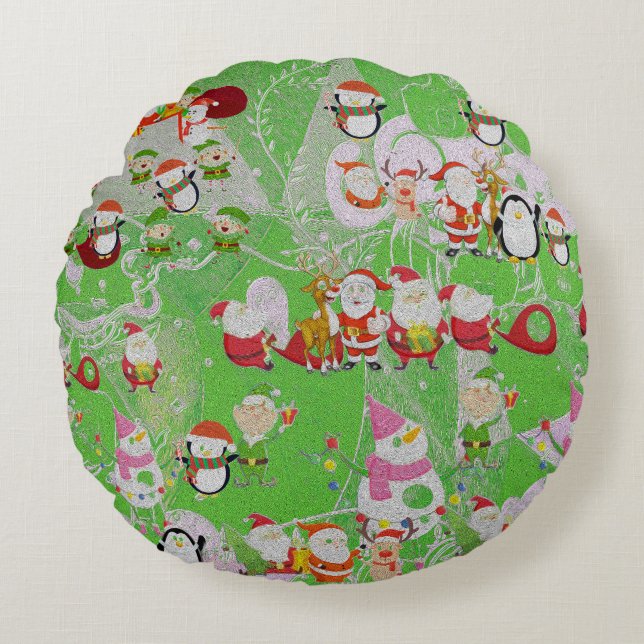 Almofada Redonda Santa Magical Green New Year (Frente)