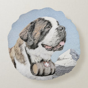 Almofada Redonda Santo Bernard Painting - Arte Cachorra Original