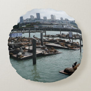 Almofada Redonda São Francisco e Pier 39 Sea Lions City Skyline