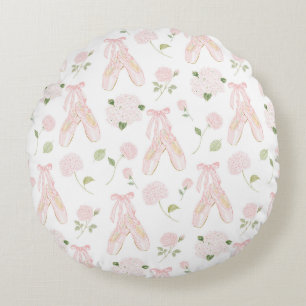 Almofada Redonda Sapatilhas de Ballet Listras Rosa Branco Floral Fe
