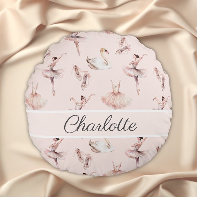 Almofada Redonda Sapatilhas de Ballet Rosa Bailarina Personalizadas (Criador carregado)