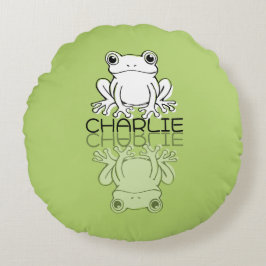Almofada Redonda Sapo Verde Fofo Reflexo Doodle Nome Personalizado