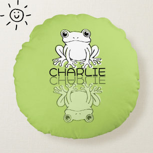 Almofada Redonda Sapo Verde Fofo Reflexo Doodle Nome Personalizado