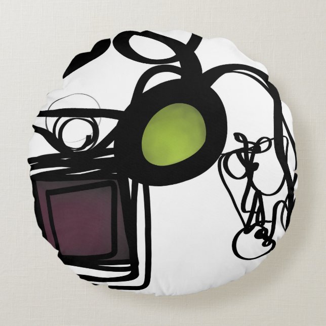 Almofada Redonda Saudações de Philydion: Abstrato Black & White (Frente)