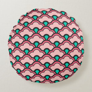 Almofada Redonda Scallops chineses de Deco, rosa coral e turquesa