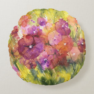 Almofada Redonda Scarlet Lilac: Vintage Garden Watercolor.