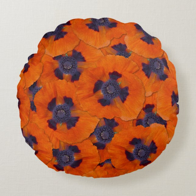 Almofada Redonda Scarlet Orange Poppy Sem Costura (Frente)