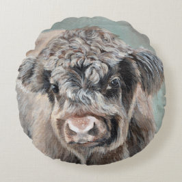 Almofada Redonda Scottish Highland Calf on Green