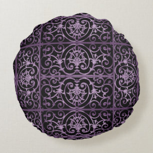 Almofada Redonda Scrollwork roxo e preto