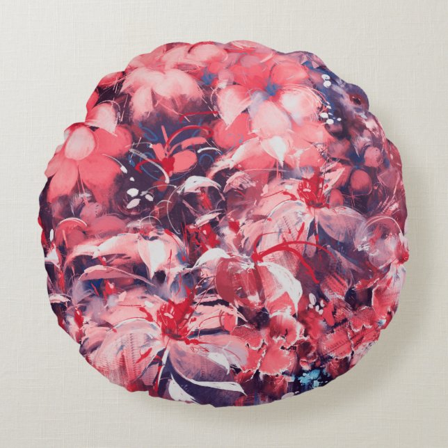 Almofada Redonda seamless abstract flowers, oil painting style, ill (Frente)
