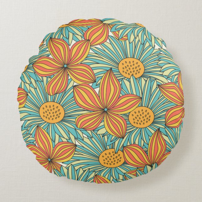 Almofada Redonda Seamless colorful floral pattern design (Frente)