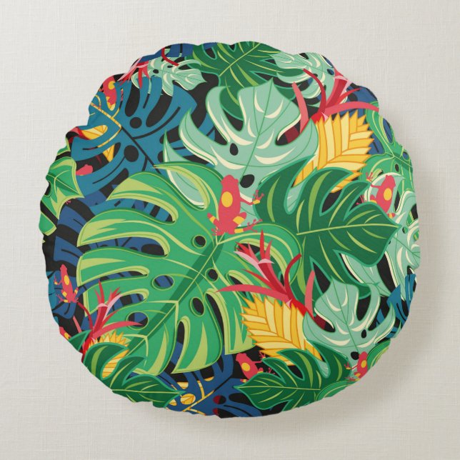 Almofada Redonda Seamless graphic pattern with leaves monstera and  (Frente)