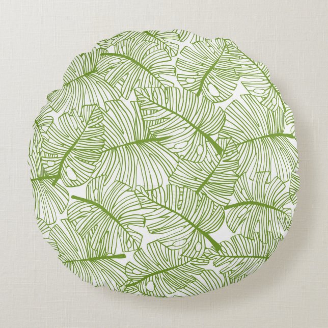 Almofada Redonda Seamless pattern Monstera leaves background. Flora (Frente)