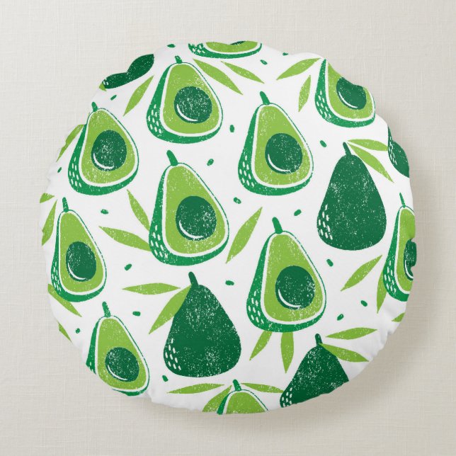 Almofada Redonda Seamless pattern with avocados. Stamp textured. vi (Frente)