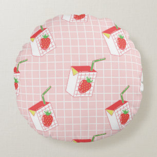 Almofada Redonda Seamless pattern with cute cartoon strawberry milk
