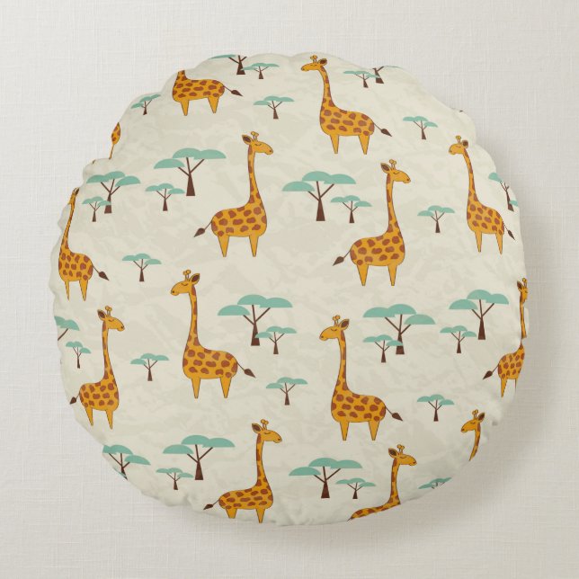Almofada Redonda Seamless pattern with cute giraffes and trees, Vin (Frente)