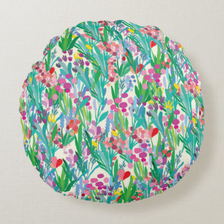 Almofada Redonda Seamless pattern with flowers, plant background. A