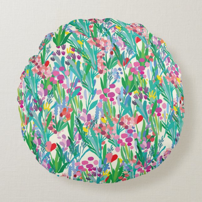 Almofada Redonda Seamless pattern with flowers, plant background. A (Frente)