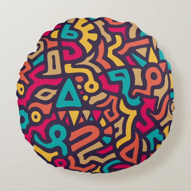 Almofada Redonda Seamless Pattern with Graffiti Curve Shapes. Mix o (Frente)