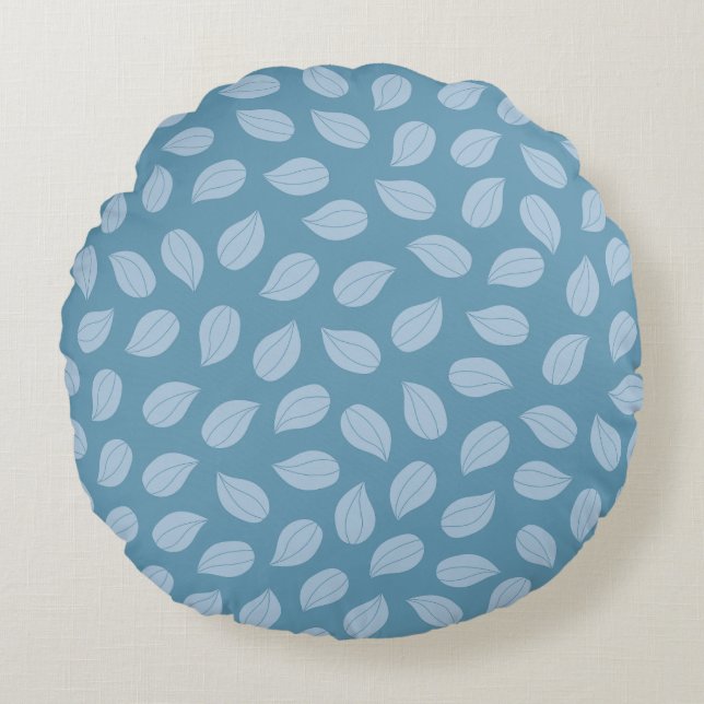 Almofada Redonda Seamless Soft Blue Leaf Pattern (Frente)