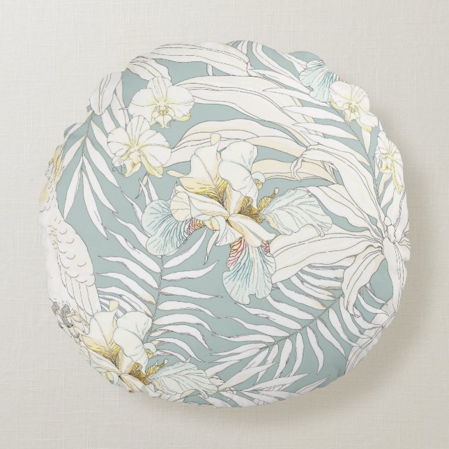 Almofada Redonda Seamless tropical pattern with flowers Orchid,  Fl (Frente)