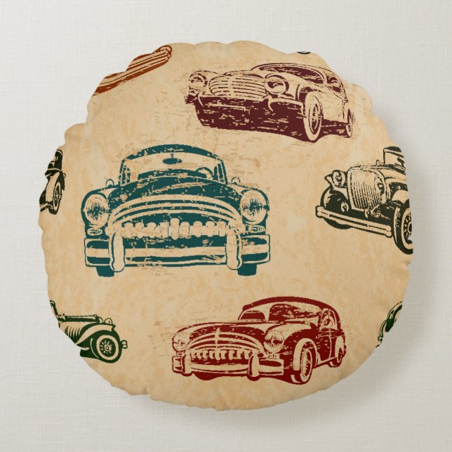 Almofada Redonda Seamless vintage car background. (Frente)