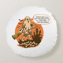 Almofada Redonda Segurança do Fantasma do Halloween - Mantenha-se s