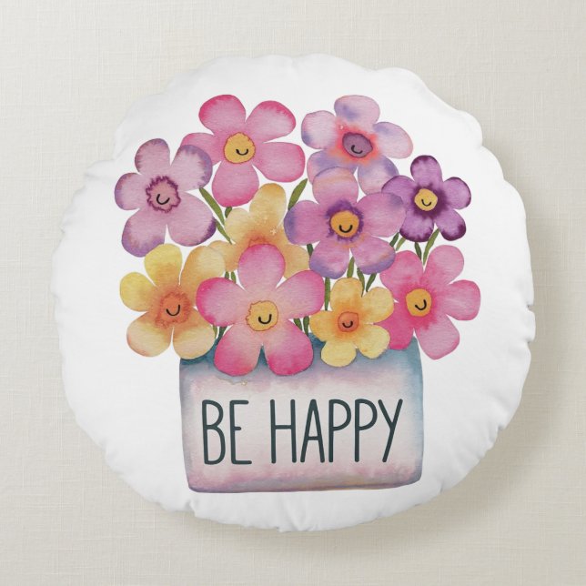 Almofada Redonda Seja feliz (Frente)